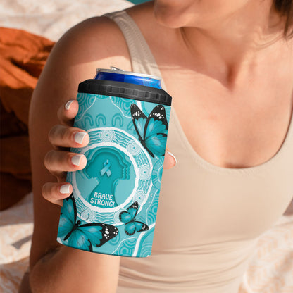 Australia Cervical Cancer Support 4 in 1 Can Cooler Tumbler Brave Strong Butterfly Aboriginal Art