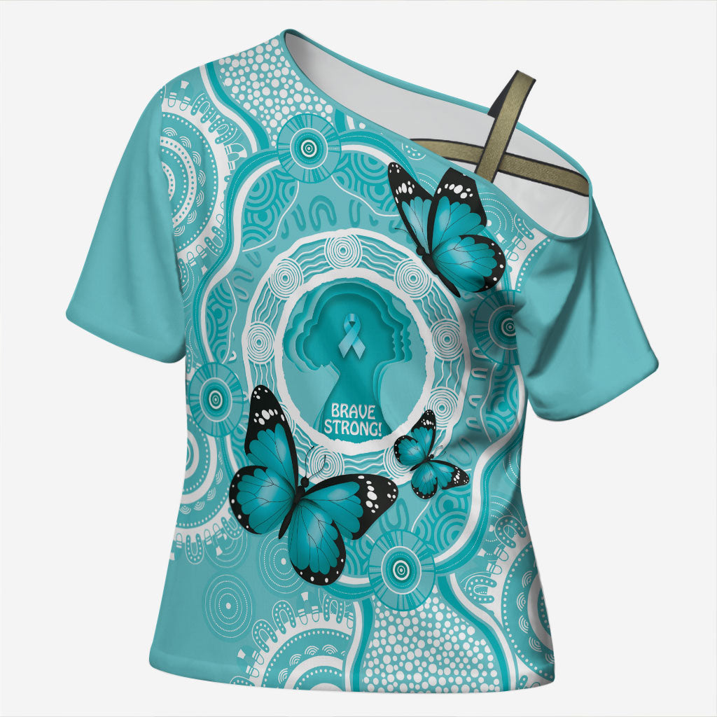 Australia Cervical Cancer Support Cross Shoulder Shirt Brave Strong Butterfly Aboriginal Art