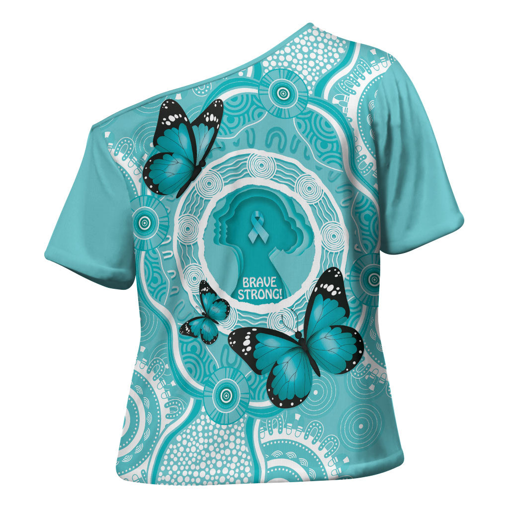 Australia Cervical Cancer Support Cross Shoulder Shirt Brave Strong Butterfly Aboriginal Art