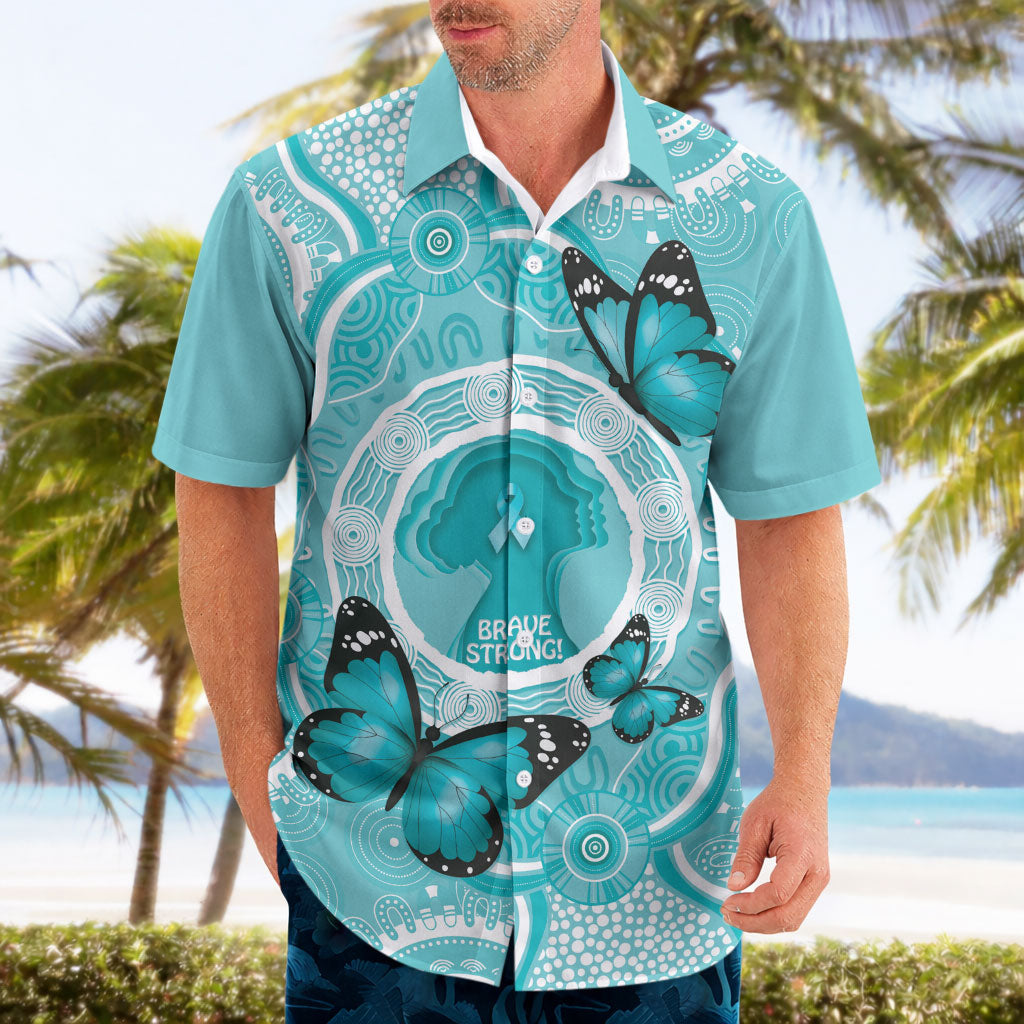 Australia Cervical Cancer Support Hawaiian Shirt Brave Strong Butterfly Aboriginal Art