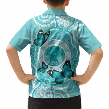 Australia Cervical Cancer Support Hawaiian Shirt Brave Strong Butterfly Aboriginal Art