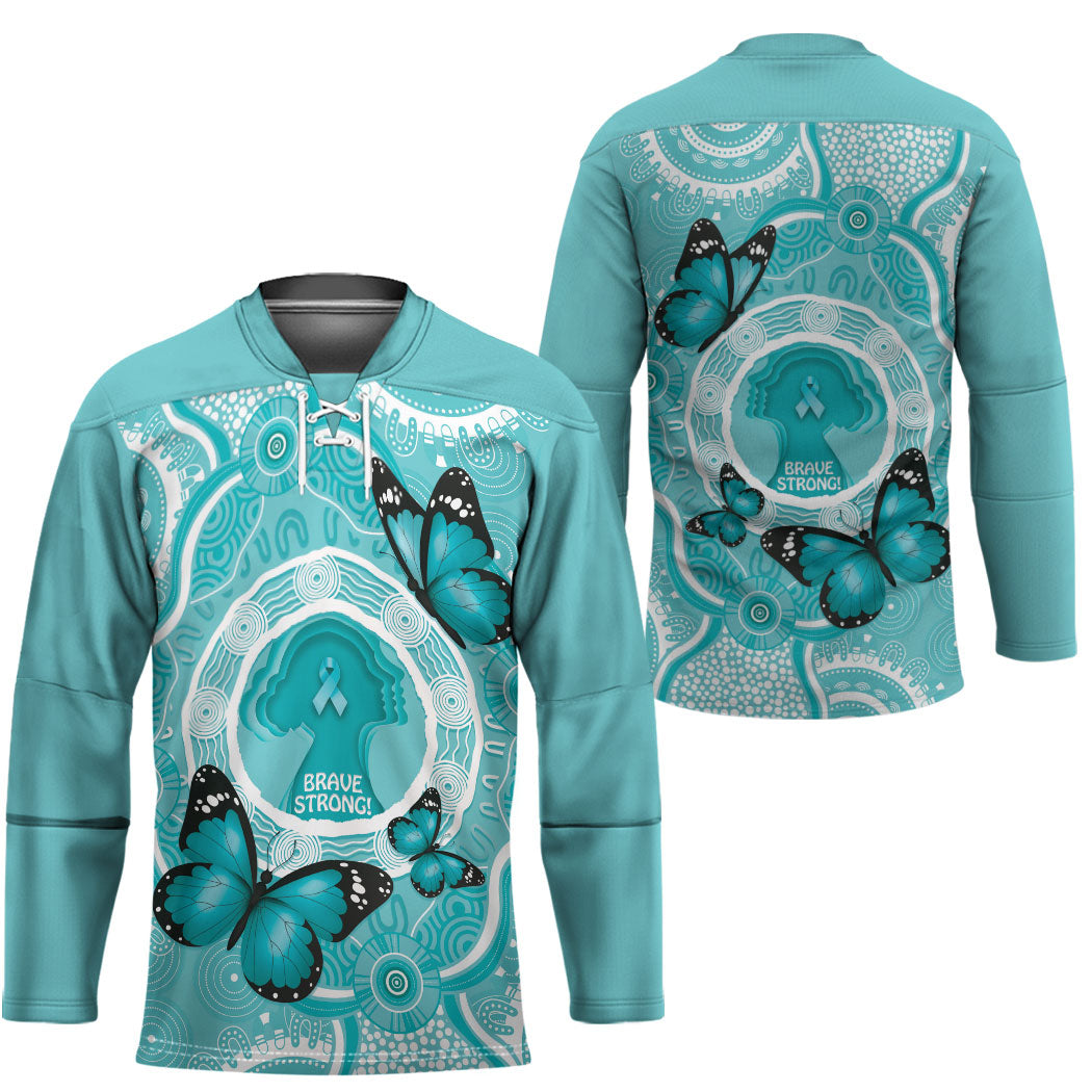 Australia Cervical Cancer Support Hockey Jersey Brave Strong Butterfly Aboriginal Art