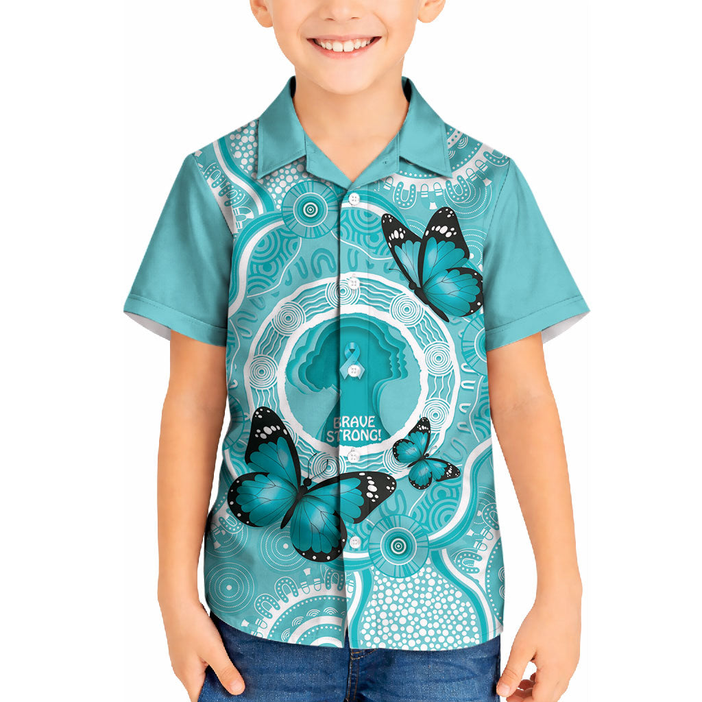 Australia Cervical Cancer Support Kid Hawaiian Shirt Brave Strong Butterfly Aboriginal Art