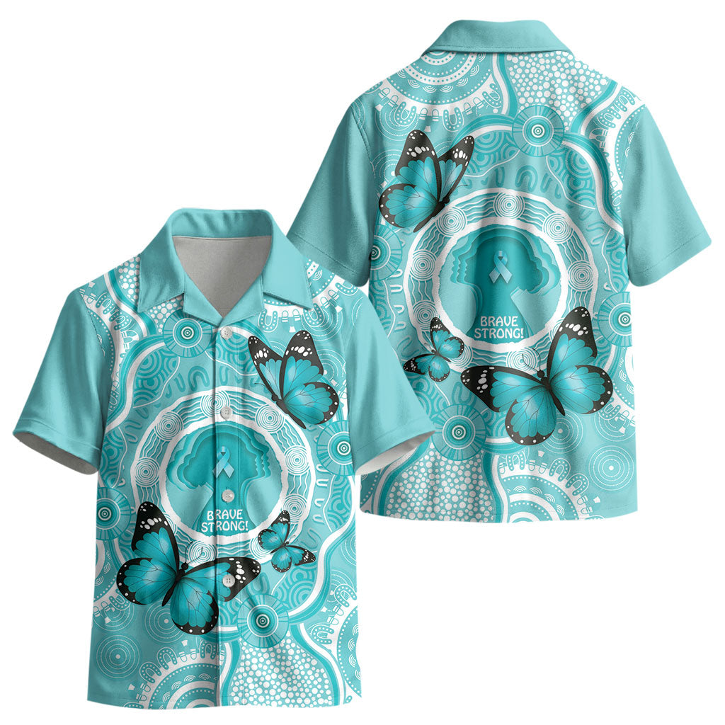 Australia Cervical Cancer Support Kid Hawaiian Shirt Brave Strong Butterfly Aboriginal Art