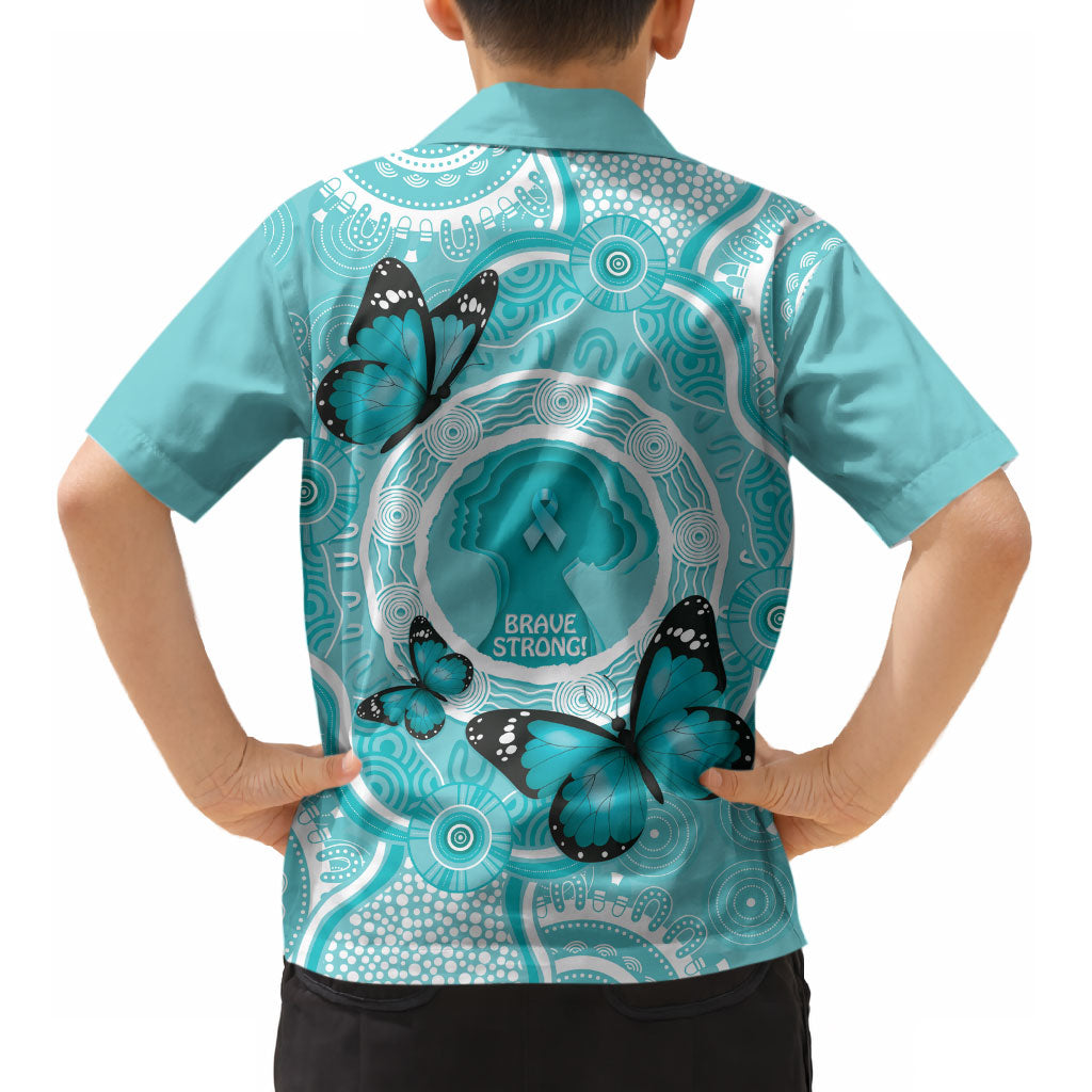 Australia Cervical Cancer Support Kid Hawaiian Shirt Brave Strong Butterfly Aboriginal Art