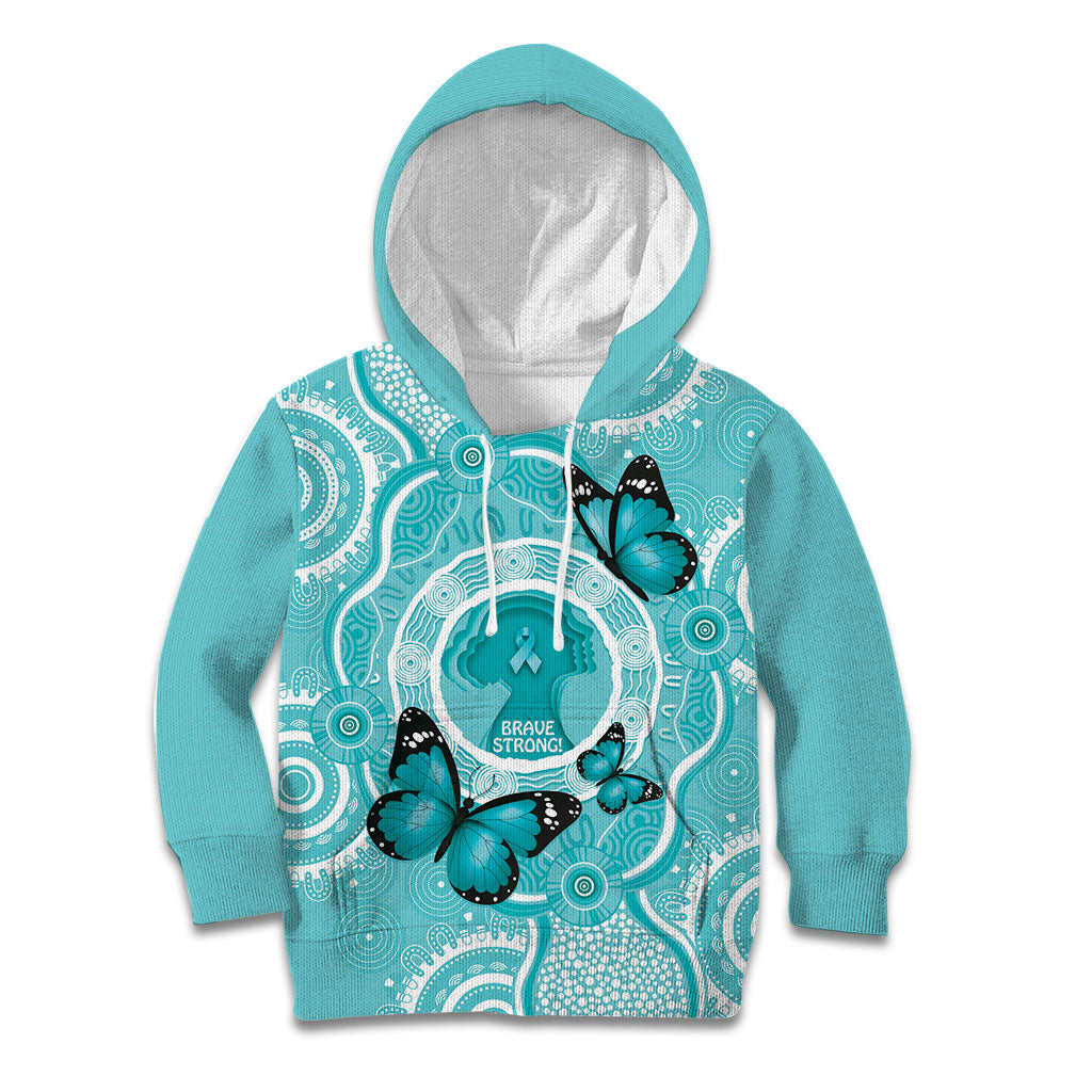 Australia Cervical Cancer Support Kid Hoodie Brave Strong Butterfly Aboriginal Art