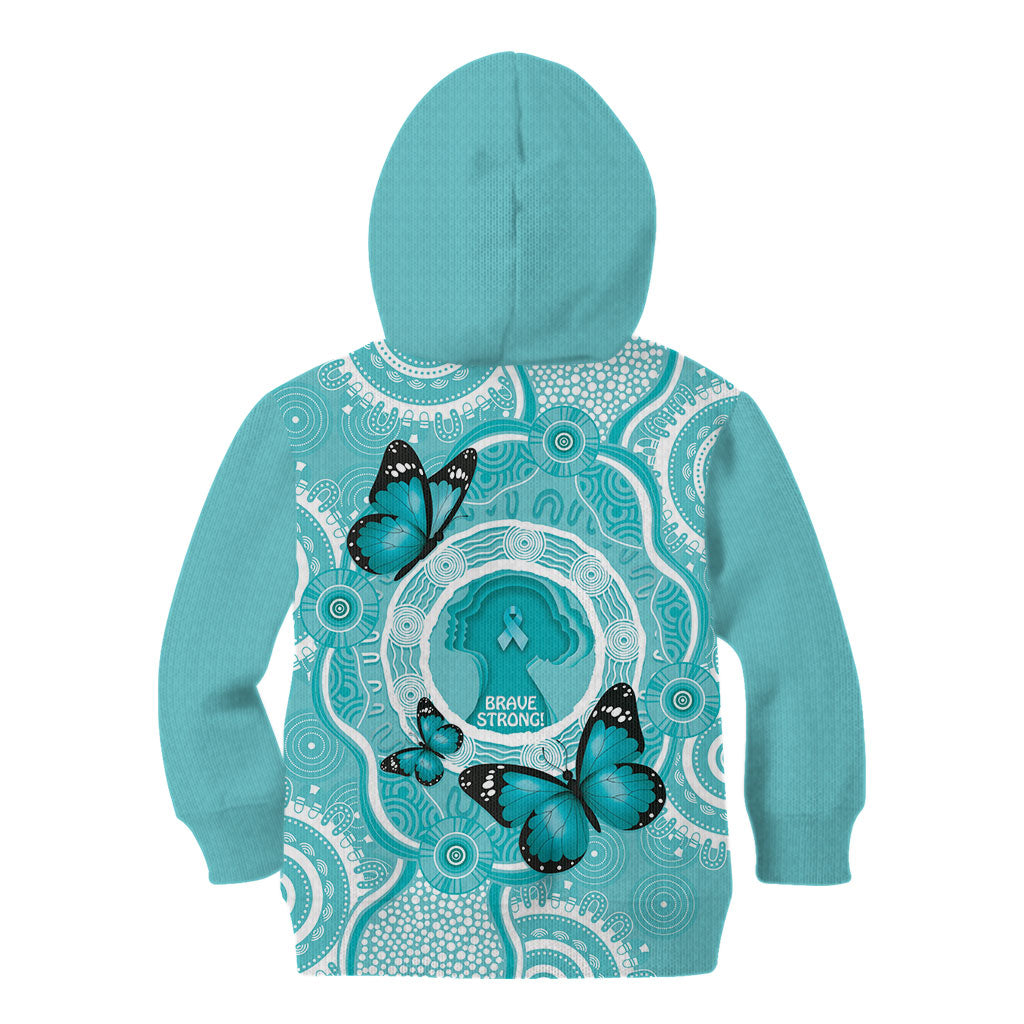 Australia Cervical Cancer Support Kid Hoodie Brave Strong Butterfly Aboriginal Art