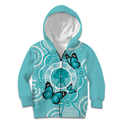 Australia Cervical Cancer Support Kid Hoodie Brave Strong Butterfly Aboriginal Art