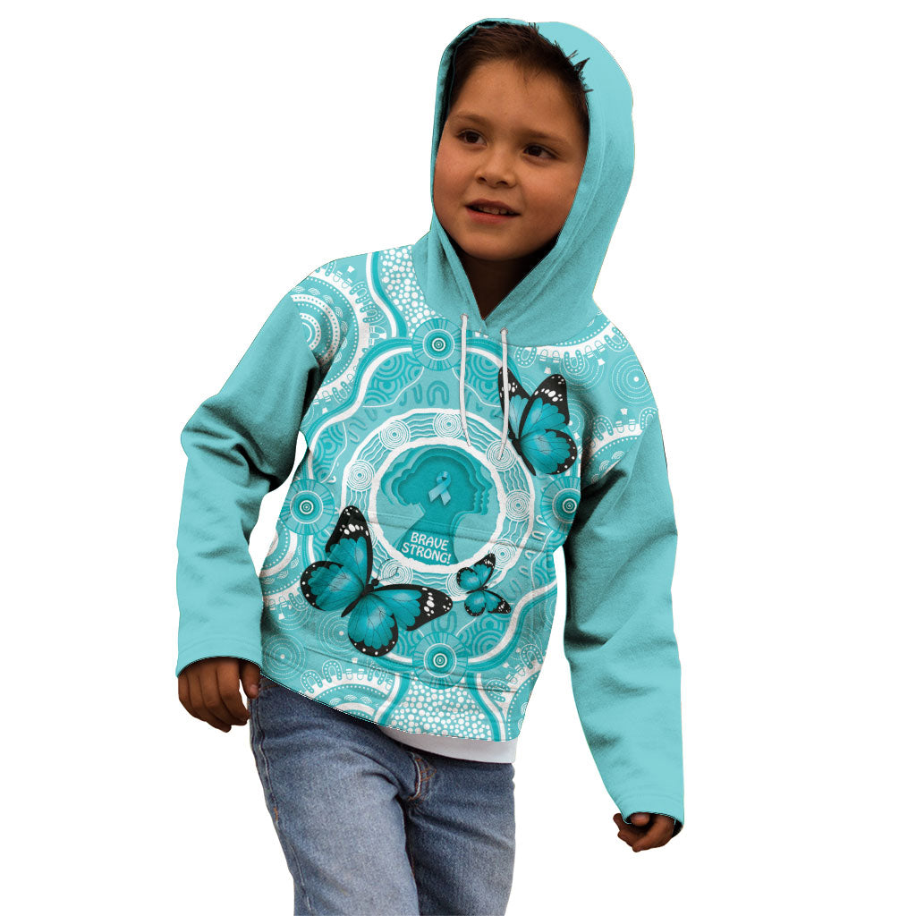 Australia Cervical Cancer Support Kid Hoodie Brave Strong Butterfly Aboriginal Art