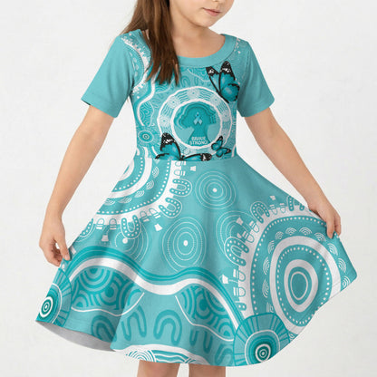 Australia Cervical Cancer Support Kid Short Sleeve Dress Brave Strong Butterfly Aboriginal Art