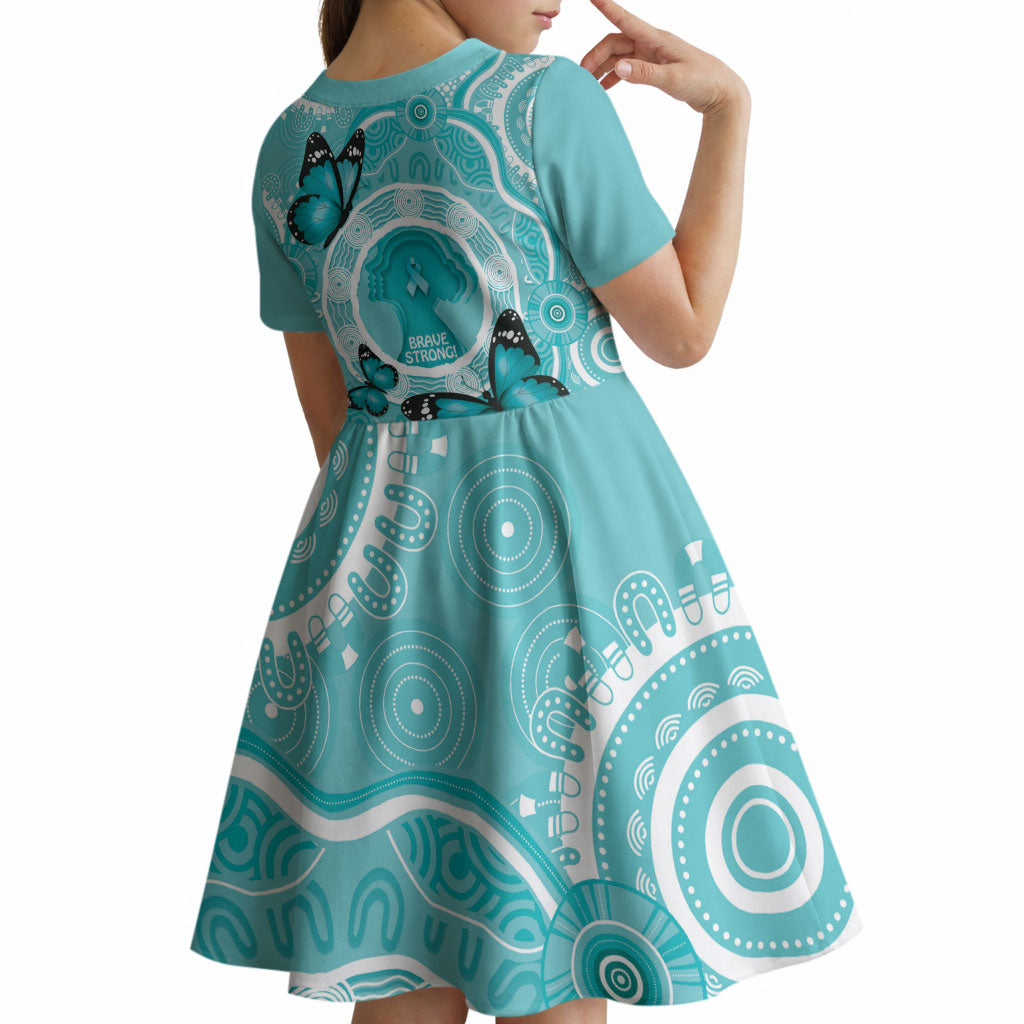 Australia Cervical Cancer Support Kid Short Sleeve Dress Brave Strong Butterfly Aboriginal Art