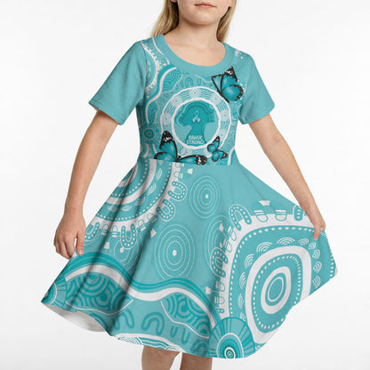 Australia Cervical Cancer Support Kid Short Sleeve Dress Brave Strong Butterfly Aboriginal Art