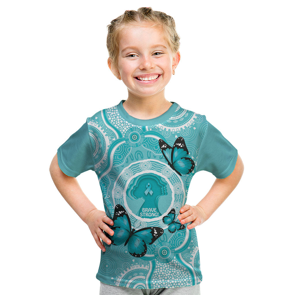 Australia Cervical Cancer Support Kid T Shirt Brave Strong Butterfly Aboriginal Art