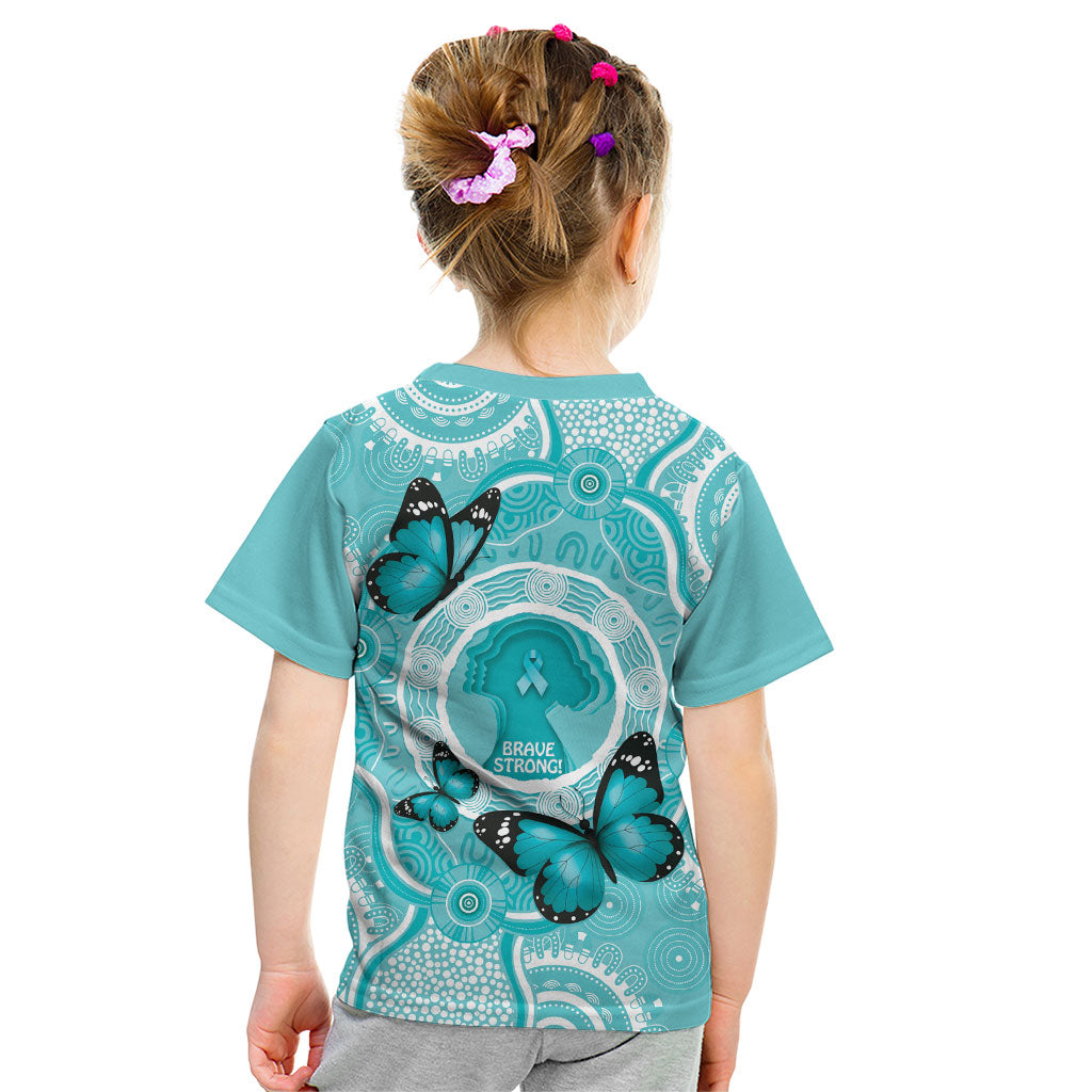 Australia Cervical Cancer Support Kid T Shirt Brave Strong Butterfly Aboriginal Art