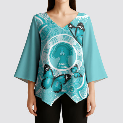 Australia Cervical Cancer Support Kimono Sleeve Blouse Brave Strong Butterfly Aboriginal Art