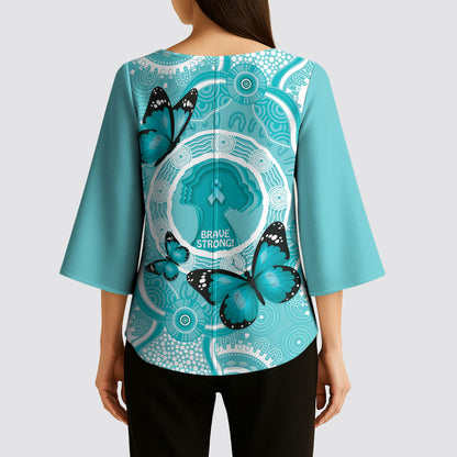 Australia Cervical Cancer Support Kimono Sleeve Blouse Brave Strong Butterfly Aboriginal Art