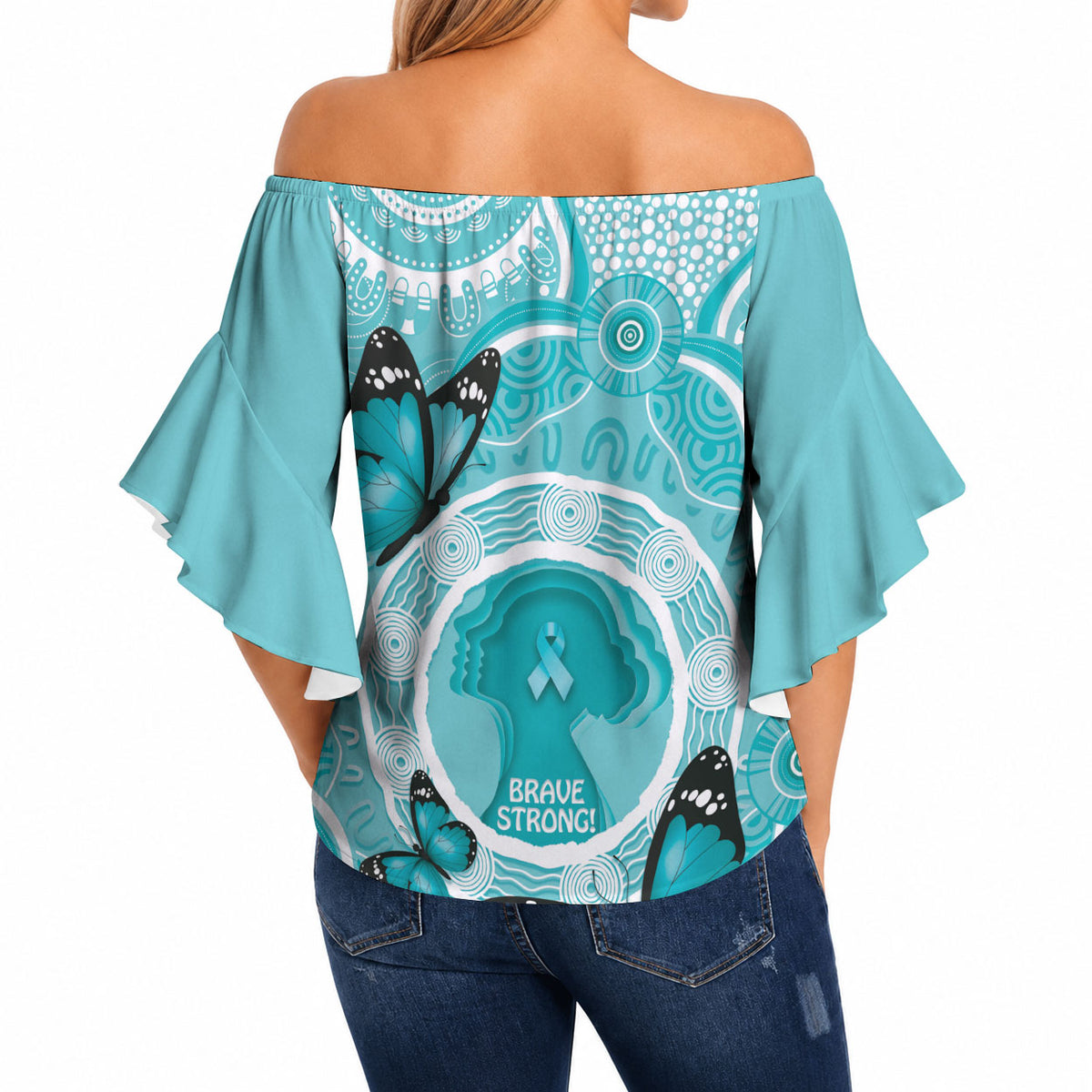 Australia Cervical Cancer Support Off Shoulder Wrap Waist Top Brave Strong Butterfly Aboriginal Art