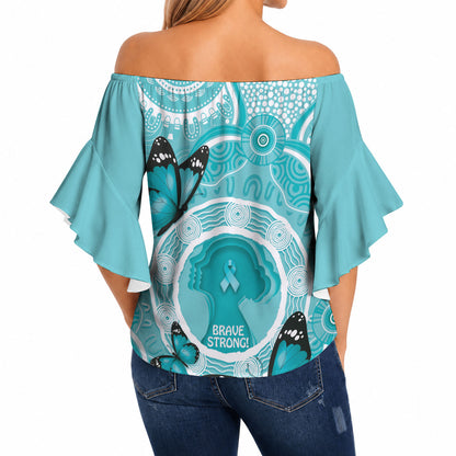 Australia Cervical Cancer Support Off Shoulder Wrap Waist Top Brave Strong Butterfly Aboriginal Art