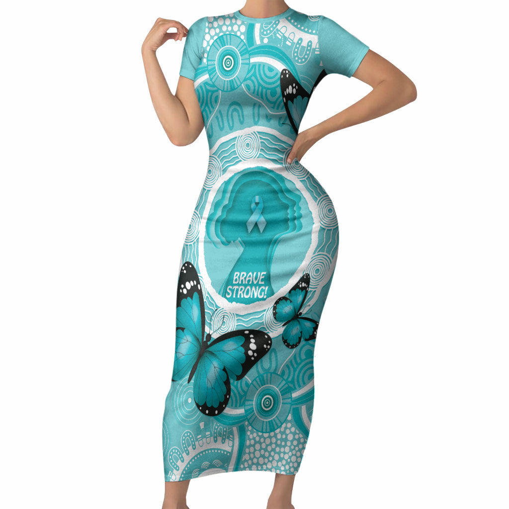Australia Cervical Cancer Support Short Sleeve Bodycon Dress Brave Strong Butterfly Aboriginal Art