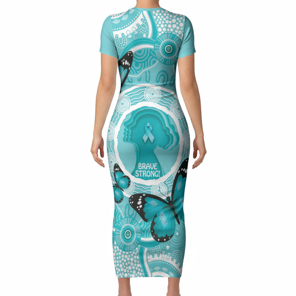 Australia Cervical Cancer Support Short Sleeve Bodycon Dress Brave Strong Butterfly Aboriginal Art