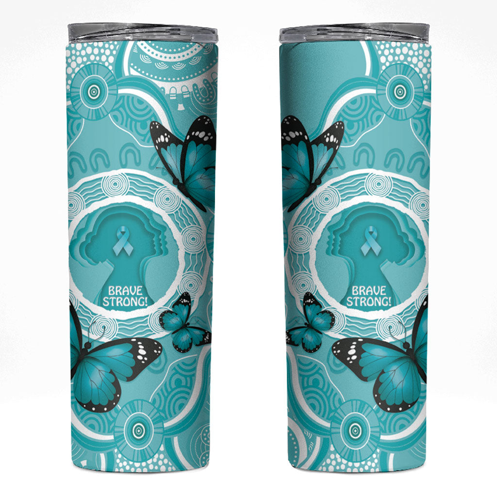 Australia Cervical Cancer Support Skinny Tumbler Brave Strong Butterfly Aboriginal Art
