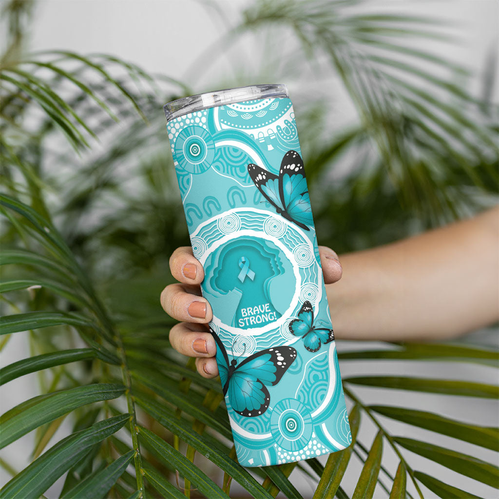 Australia Cervical Cancer Support Skinny Tumbler Brave Strong Butterfly Aboriginal Art