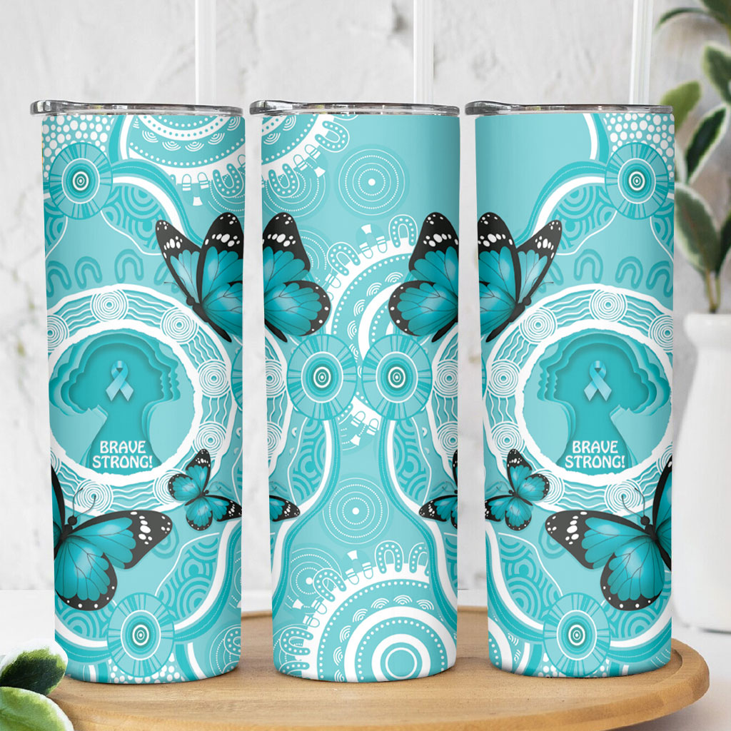 Australia Cervical Cancer Support Skinny Tumbler Brave Strong Butterfly Aboriginal Art