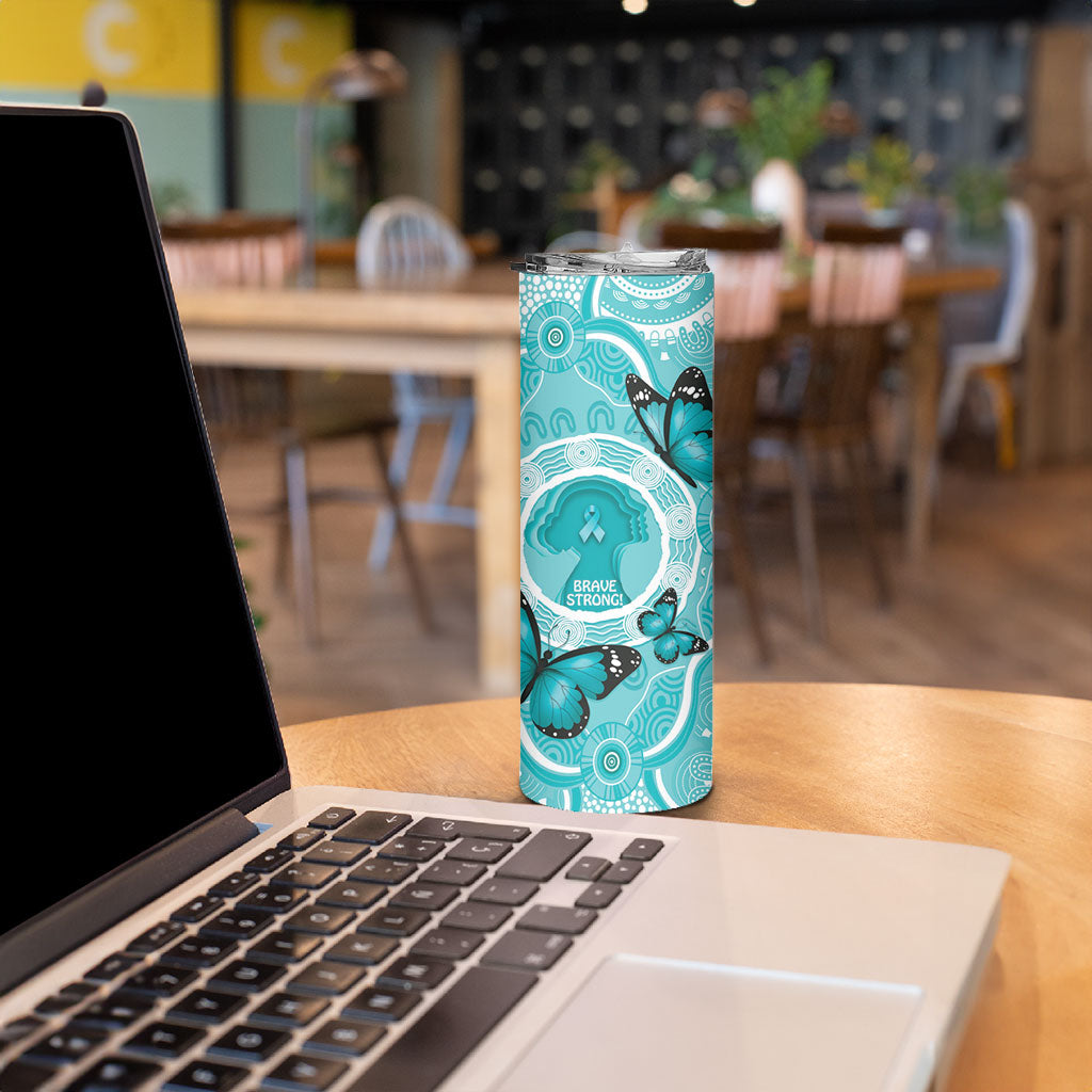 Australia Cervical Cancer Support Skinny Tumbler Brave Strong Butterfly Aboriginal Art