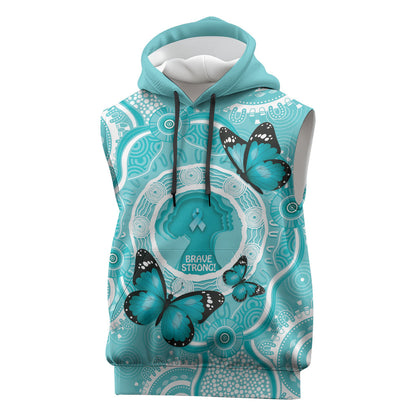 Australia Cervical Cancer Support Sleeveless Hoodie Brave Strong Butterfly Aboriginal Art