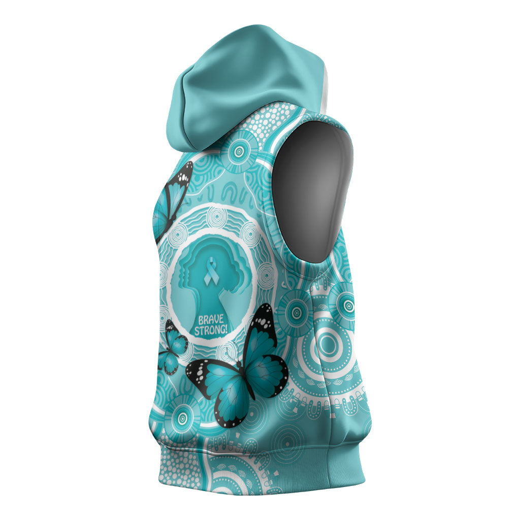 Australia Cervical Cancer Support Sleeveless Hoodie Brave Strong Butterfly Aboriginal Art