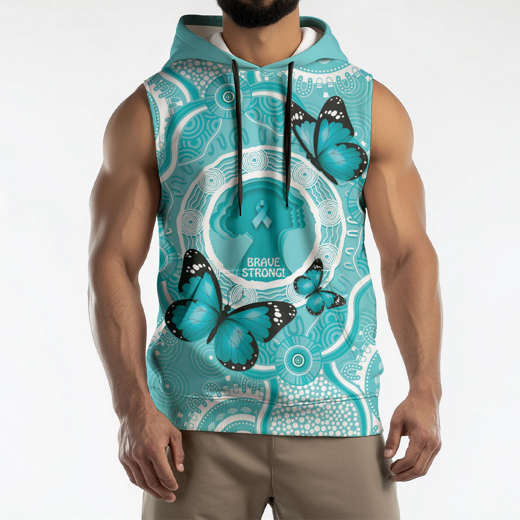 Australia Cervical Cancer Support Sleeveless Hoodie Brave Strong Butterfly Aboriginal Art