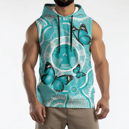 Australia Cervical Cancer Support Sleeveless Hoodie Brave Strong Butterfly Aboriginal Art