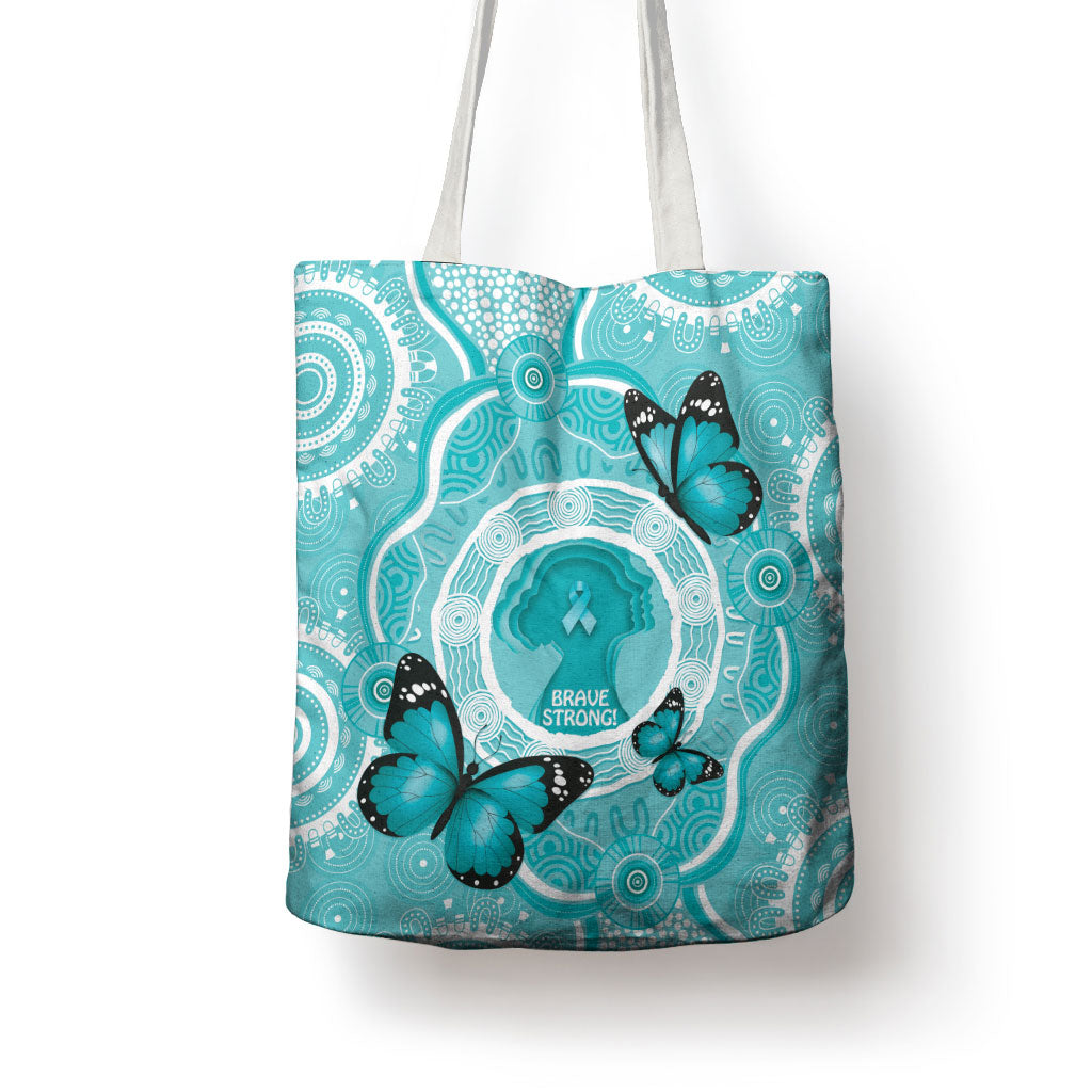 Australia Cervical Cancer Support Tote Bag Brave Strong Butterfly Aboriginal Art