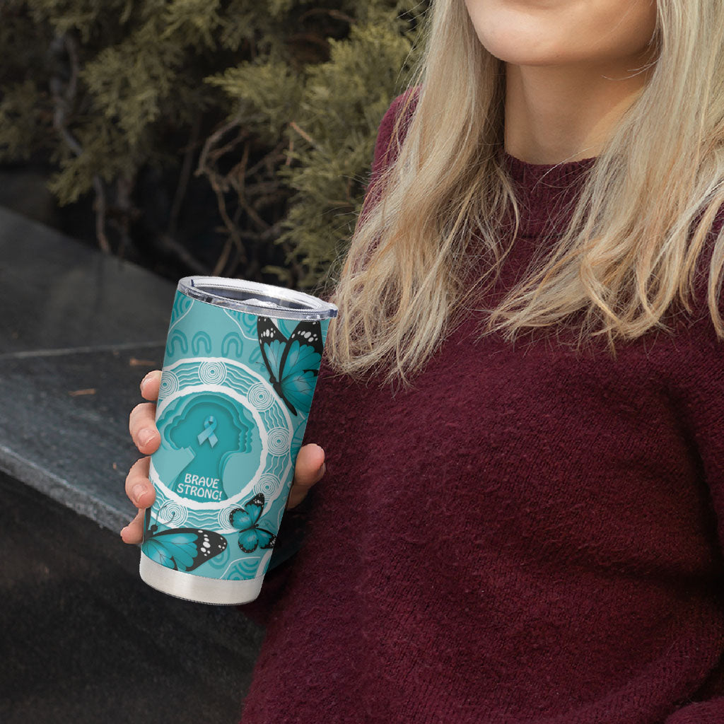 Australia Cervical Cancer Support Tumbler Cup Brave Strong Butterfly Aboriginal Art