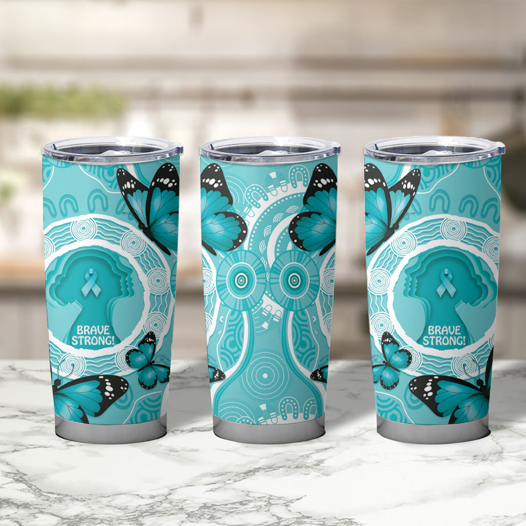 Australia Cervical Cancer Support Tumbler Cup Brave Strong Butterfly Aboriginal Art