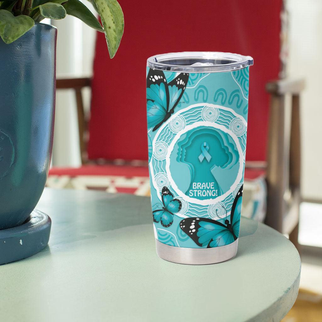 Australia Cervical Cancer Support Tumbler Cup Brave Strong Butterfly Aboriginal Art