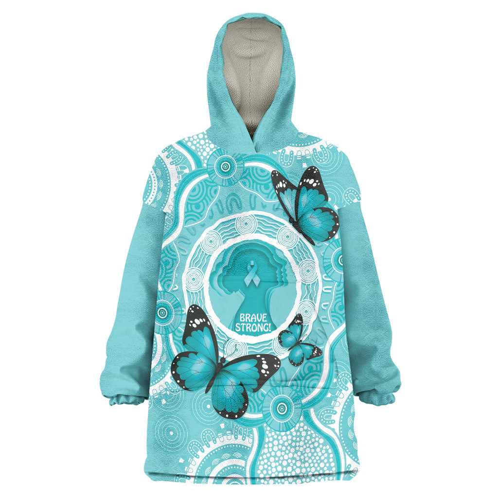 Australia Cervical Cancer Support Wearable Blanket Hoodie Brave Strong Butterfly Aboriginal Art