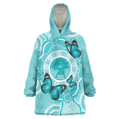 Australia Cervical Cancer Support Wearable Blanket Hoodie Brave Strong Butterfly Aboriginal Art
