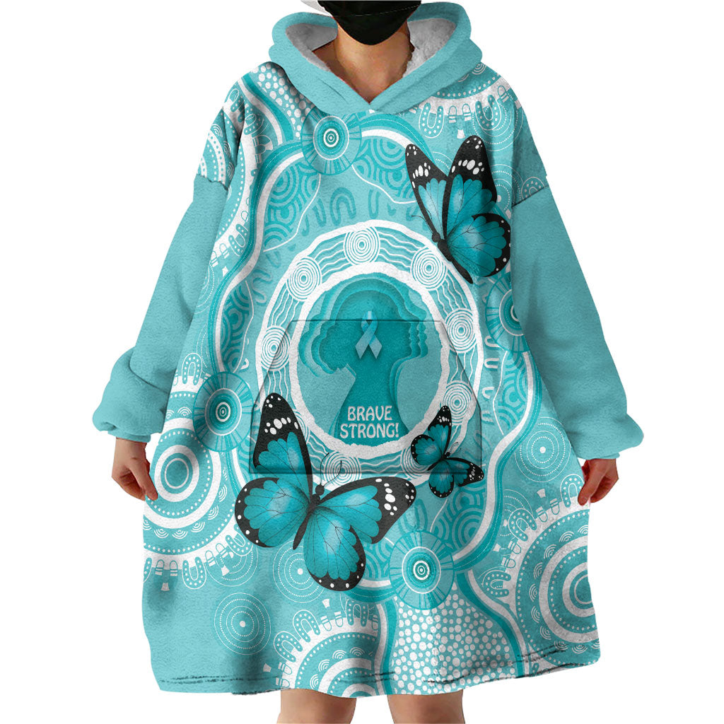 Australia Cervical Cancer Support Wearable Blanket Hoodie Brave Strong Butterfly Aboriginal Art