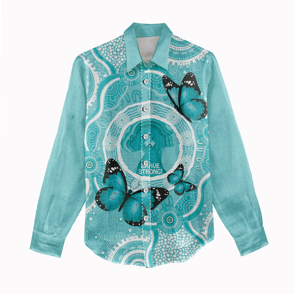 Australia Cervical Cancer Support Women Casual Shirt Brave Strong Butterfly Aboriginal Art