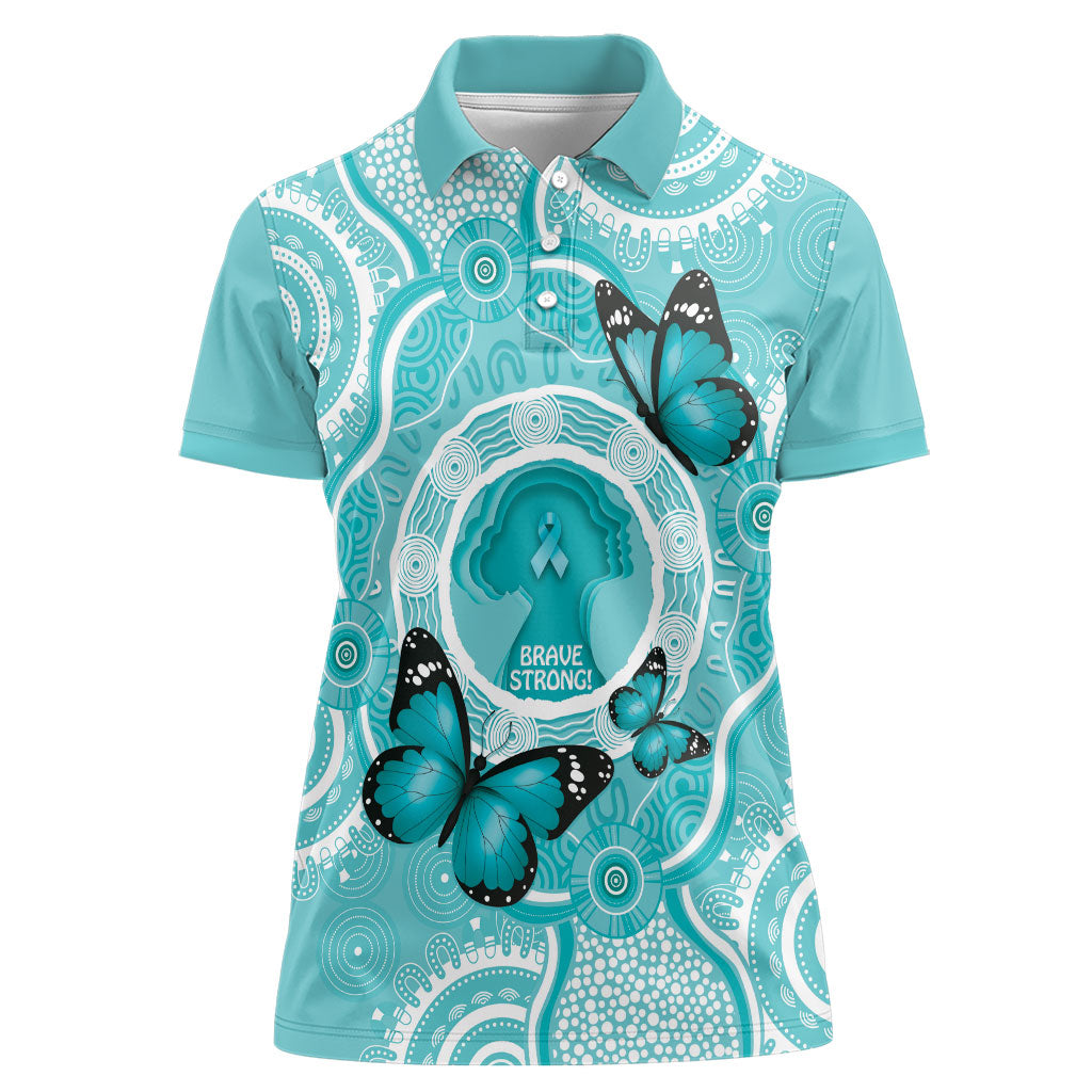 Australia Cervical Cancer Support Women Polo Shirt Brave Strong Butterfly Aboriginal Art