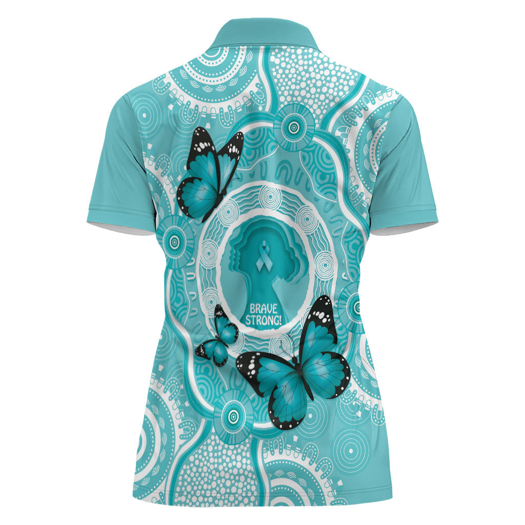 Australia Cervical Cancer Support Women Polo Shirt Brave Strong Butterfly Aboriginal Art