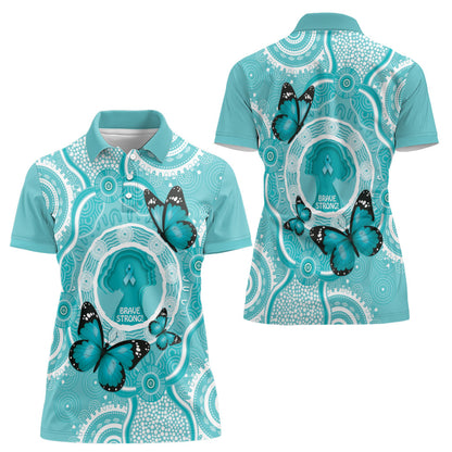 Australia Cervical Cancer Support Women Polo Shirt Brave Strong Butterfly Aboriginal Art
