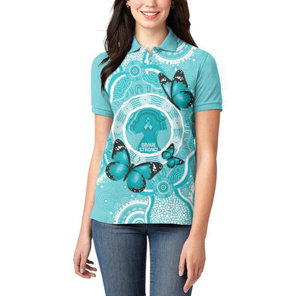 Australia Cervical Cancer Support Women Polo Shirt Brave Strong Butterfly Aboriginal Art