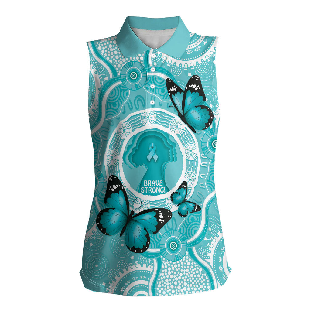 Australia Cervical Cancer Support Women Sleeveless Polo Shirt Brave Strong Butterfly Aboriginal Art