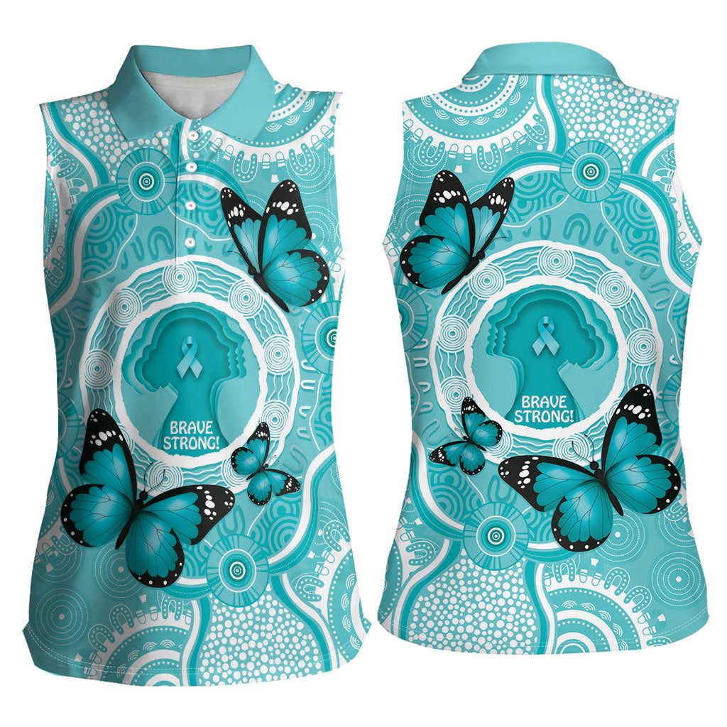 Australia Cervical Cancer Support Women Sleeveless Polo Shirt Brave Strong Butterfly Aboriginal Art