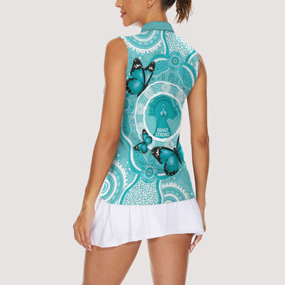 Australia Cervical Cancer Support Women Sleeveless Polo Shirt Brave Strong Butterfly Aboriginal Art