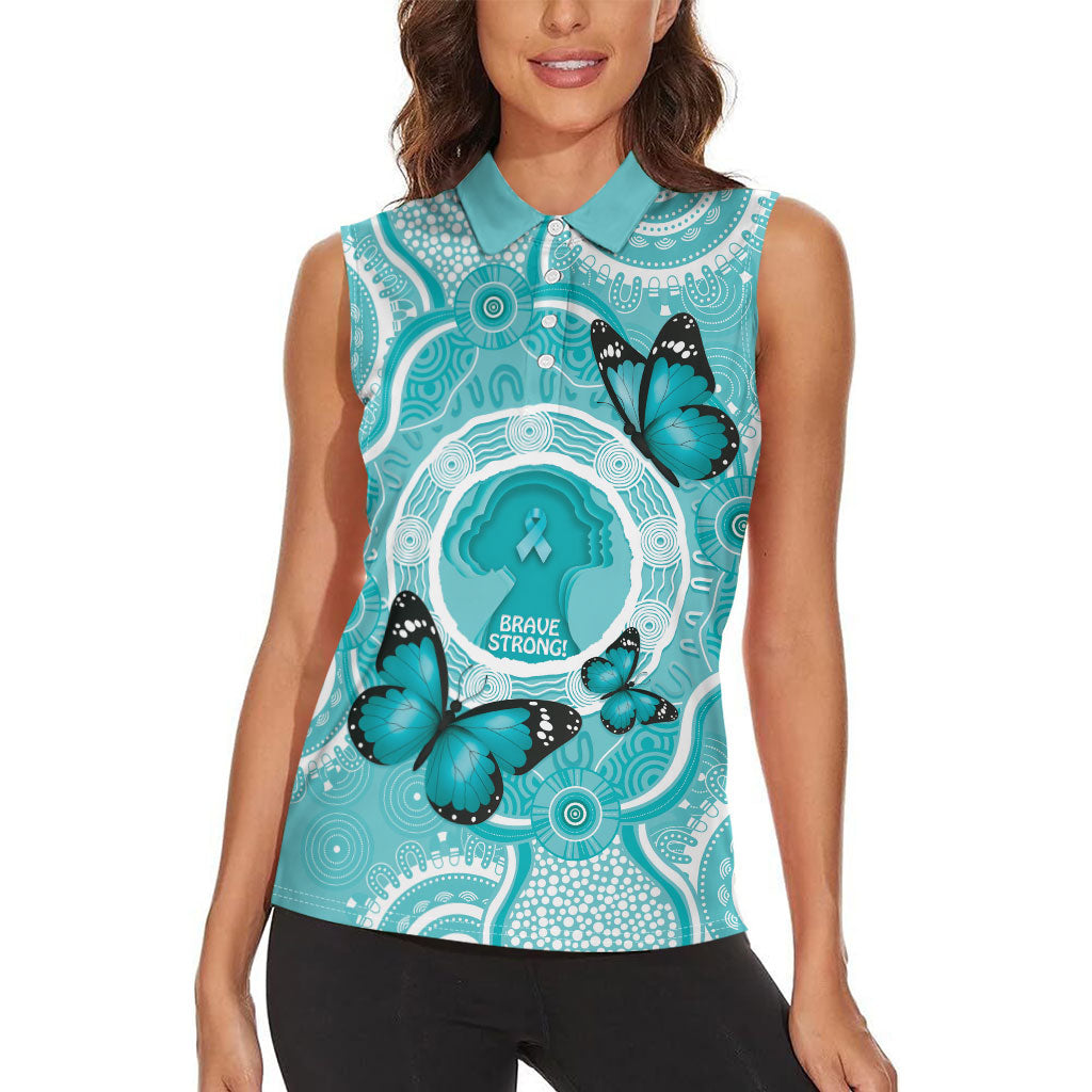 Australia Cervical Cancer Support Women Sleeveless Polo Shirt Brave Strong Butterfly Aboriginal Art