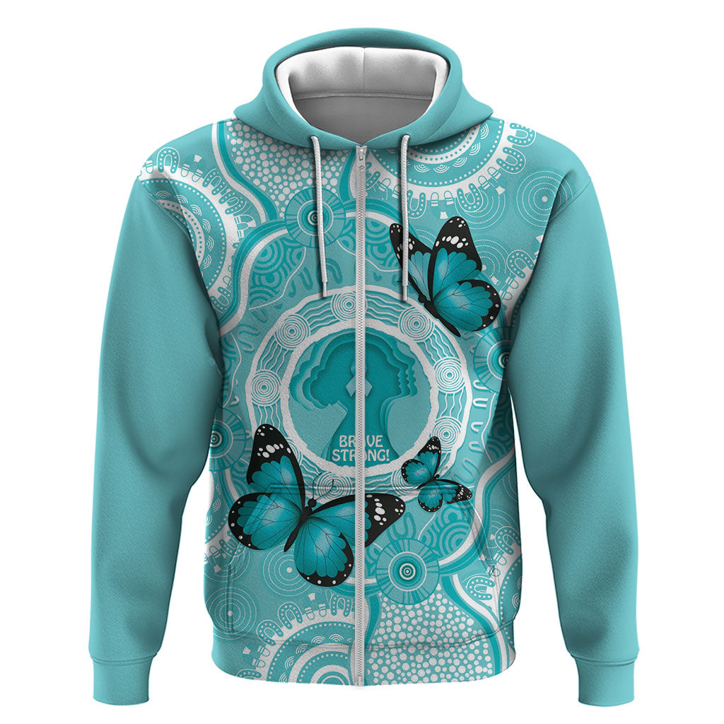 Australia Cervical Cancer Support Zip Hoodie Brave Strong Butterfly Aboriginal Art