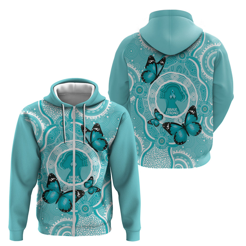 Australia Cervical Cancer Support Zip Hoodie Brave Strong Butterfly Aboriginal Art